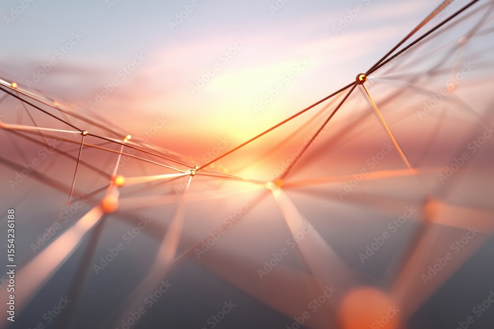 Aufkleber Digital Network Grid with Geometric Structure and Glowing Nodes Symbolizing Advanced Connectivity and Technological Infrastructure in Modern Tech Industry