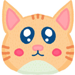 Cute Orange Cat Face – Kawaii Kitten Head Illustration with Crayon Texture and Big Eyes