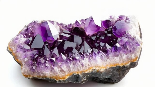 A purple amethyst geode displaying crystalline formations and a striking color contrast.