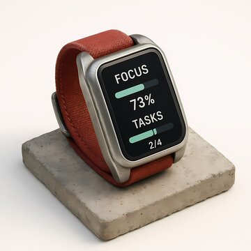 A Wearable Device Displays Focus And Task Completion At Progress On A Concrete Base