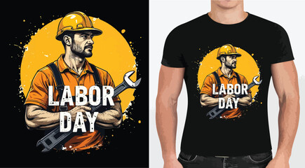 Labor Day T Shirt Design Featuring a Construction Worker with a Wrench
