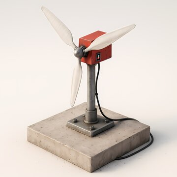 Whimsical Wind Turbine Sculpture Displays A Minimalist Industrial Aesthetic On A Bright Backdrop