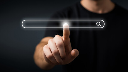 Data Search Technology Search Engine Optimization. man's hands are using a computer keyboard to Searching for information. Using Search Console with your website..
