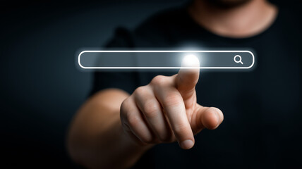 Data Search Technology Search Engine Optimization. man's hands are using a computer keyboard to Searching for information. Using Search Console with your website..
