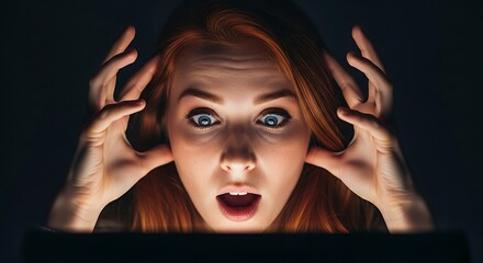 Woman's Shocked Reaction A Close-Up Portrait in Low Light