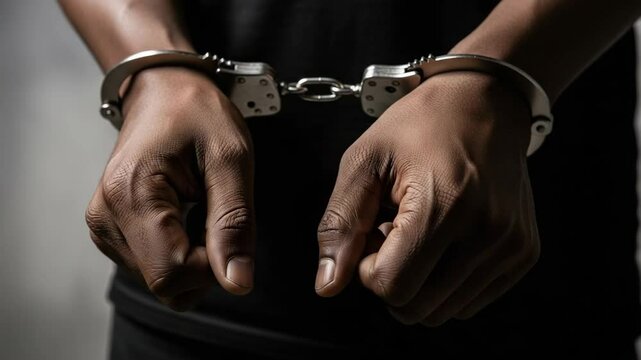 Black man's hands in handcuffs, symbolizing arrest and loss of freedom