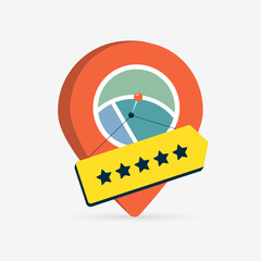 Obraz premium Location review rating icon helps visualize place reputation and business feedback. Location review rating icon with stars over map pin supports service ranking, travel experience vector illustration