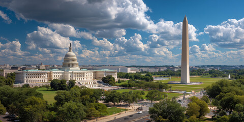 Exploring historic landmarks washington d.C. Aerial view iconic structures scenic environment
