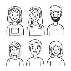Fototapeta premium Simple doodle portraits of diverse happy people