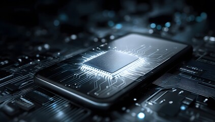 Close-up of a Microchip on a Circuit Board