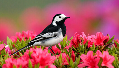 Pied Wagtail bird  in nature in nature and flower
