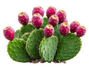 Cluster of Prickly Pear Cactus with Ripe Red Fruits, isolated on transparent background (2)