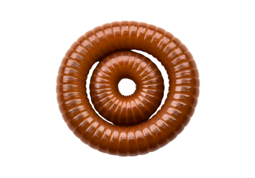 A single brown earthworm curled up on a transparent background