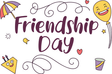 Beautiful Happy Friendship Day Typography Design for T-Shirt and Cards. Stylish Friendship Day Text Art for Printing and Digital Use. Hand Lettered Friendship Day Design for Celebrating Special