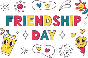 Beautiful Happy Friendship Day Typography Design for T-Shirt and Cards. Stylish Friendship Day Text Art for Printing and Digital Use. Hand Lettered Friendship Day Design for Celebrating Special
