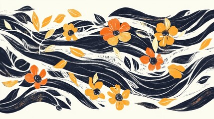 Naklejka premium Floral design with flowing lines.