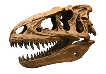 Detailed tyrannosaurus rex skull fossil with sharp teeth