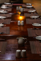 table setting in the restaurant at night