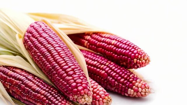 Red corn on the cob, with husks partially removed, showcasing its vibrant kernels.