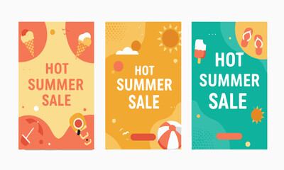 Fun and colorful summer vector set with triple layout, ideal for social feeds, product showcases, or digital shop ads