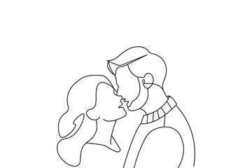 Love couple kissing simple one line drawing vector design
