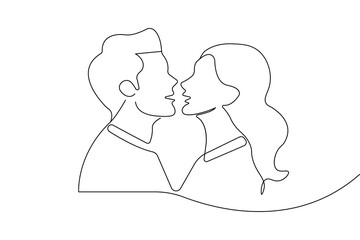 Love couple kissing simple one line drawing vector design
