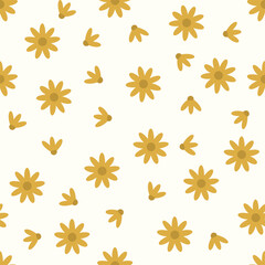 Cute Mustard Daisy Floral Repeat Vector Pattern 