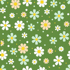 Multicolored Multiflowers Cute Blossom Repeat Vector Pattern 