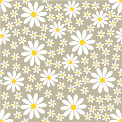 Cute White Big Daisy Floral Repeat Vector Pattern 