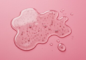 Clear cosmetic gel serum swatch on pink background