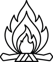 Simple Line Art Bonfire with Stacked Logs and Flames