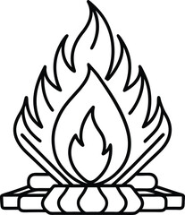 Bonfire Illustration with Clean Black Flame Lines