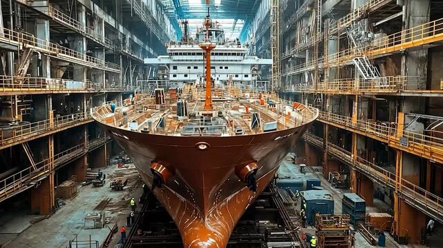 Ship Under Construction in Dry Dock