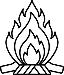 Black Outline Vector of Burning Bonfire for Events