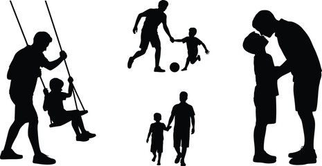 Father and child silhouette vector collection with playing, walking, and bonding for family and parenting design