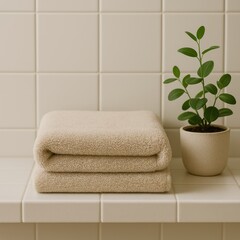 bath towel with a potted plant