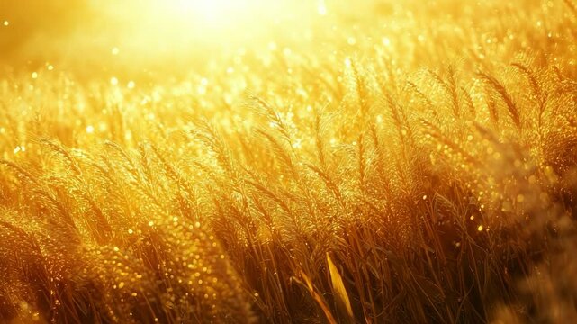 Golden Wheat Field Glowing Under Sunlight Creating a Serene Landscape Scene
