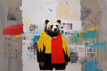 Fototapeta premium Bear art painting collage.