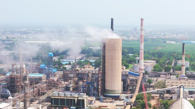 Drone shot Huge plant spreads in rural land