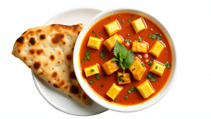 Top View Paneer Tikka Masala with Tandoori Roti – Vegetarian Indian Dish Isolated Without Rice