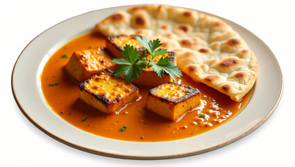 Top View Paneer Tikka Masala with Tandoori Roti – Vegetarian Indian Dish Isolated Without Rice