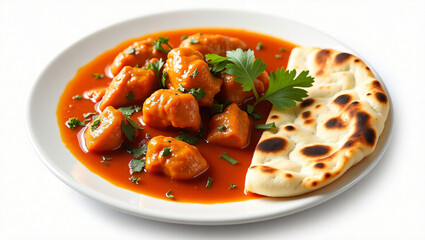 Top View Butter Chicken with Garlic Naan – Authentic Indian Curry Without Rice on Transparent Background