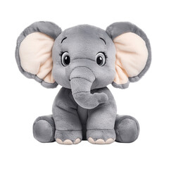Cute Gray Plush Elephant Toy with Big Ears Sitting Upright, Perfect for Children's Rooms and Playtime Activities