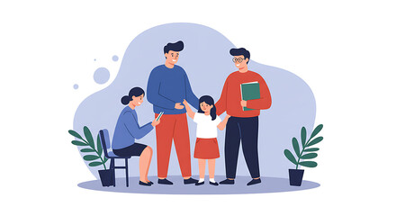 Child Adoption Family Flat Art Isolated on White Background