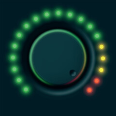 Vector design of a circular dial knob with glowing indicators showing status levels