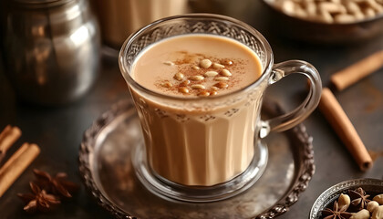 Close up of Masala Tea using fresh milk