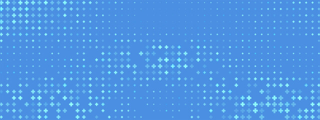 Seamless plus pattern with abstract health theme. Blue medical background for sign and layout use. Digital tech design element. Vector illustration.