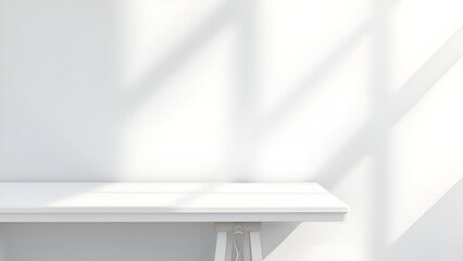 Minimalist white interior with shadows and a table