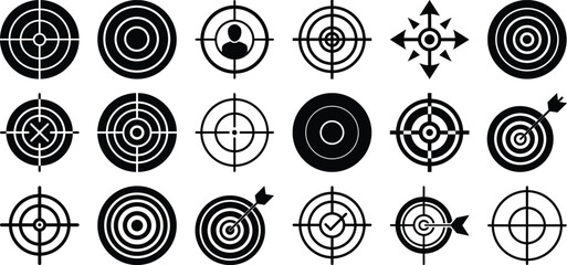 Target icons set with crosshair bullseye aim mark sniper symbol collection for shooting and archery ui