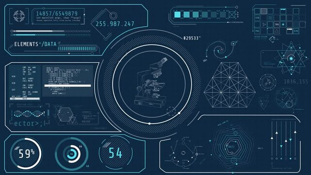 Animated screen of high-tech interface for scientific work